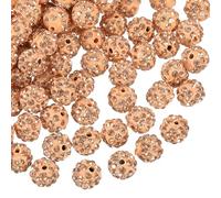 sourcing map 100Pcs 8mm Rhinestone Clay Beads, Polymer Clay Crystal Bead Round Disco Shiny Ball Beads Bulk for DIY Bracelet Necklace Jewelry Making (Peach)