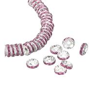 sourcing map 100Pcs 8mm Rondelle Spacer Beads, Silver Plated Purple Rhinestone Spacer Beads, Round Spacer Loose Beads for DIY Bracelet Necklace Jewelry Making Supplies