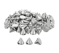 sourcing map 100Pcs Acrylic Spike Cone Studs, 8x10mm Flat Back Sew on Glue on Punk Spike Beads for Garments, Shoes, Bags Embellishment (Silver Tone)