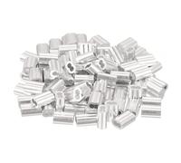 sourcing map 100Pcs Aluminum Crimping Loop Sleeve for 1/8" Diameter Wire Rope, Double Ferrule Aluminum Wire Rope Sleeve for Cable Line End