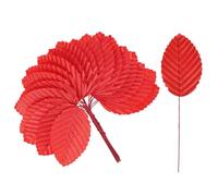sourcing map 100Pcs Artificial Silk Leaf, Fabric Floral Fake Wire Crafts Leaves for Crafts Home Decorative Christmas Party Decoration Flowers Garland Wedding Decoration, Red