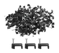 sourcing map 100Pcs Cable Clips with Steel Nails 12mm Square Wire Clip with Steel Nail for Cable Holder Cable Management Desk Organizers Wall, Black