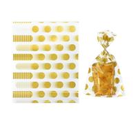 sourcing map 100pcs Clear Treat Bags, 8.3" x 5.1" Self-Adhesive Cookie Bags with Dot Pattern for Candy Chocolate Packaging Party Favors, Gold