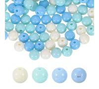 sourcing map 100pcs Cream Blue Acrylic Round Beads 8mm Dia 1.9mm Hole Plastic Resin Smooth Balls Loose Bead for Jewelry Making Bracelets Necklace Earrings DIY