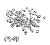 sourcing map 100Pcs Crimp Beads Covers, 6.5mm Crimp Bead Knot Covers Round Open Beads End Tips for Jewelry Making DIY, White