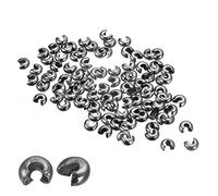 sourcing map 100Pcs Crimp Beads Covers, 6.5mm Crimp Bead Knot Covers Round Open Beads End Tips for Jewelry Making DIY, Dark Grey