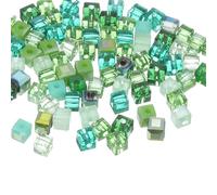 sourcing map 100Pcs Crystal Cube Beads, 3mm Square Glass Beads Faceted Loose Spacer Bead for Bracelets Necklace Earring DIY Jewelry Making Craft(Green Series)