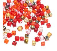 sourcing map 100Pcs Crystal Cube Beads, 4mm Square Glass Beads Faceted Loose Spacer Bead for Bracelets Necklace Earring DIY Jewelry Making Craft(Red Series)