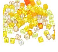 sourcing map 100Pcs Crystal Cube Beads, 4mm Square Glass Beads Faceted Loose Spacer Bead for Bracelets Necklace Earring DIY Jewelry Making Craft(Yellow Series)