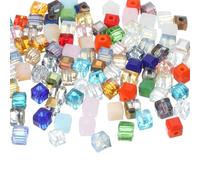 sourcing map 100Pcs Crystal Cube Beads, 4mm Square Glass Beads Faceted Loose Spacer Bead for Bracelets Necklace Earring DIY Jewelry Making Craft(Mixed Color)