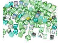 sourcing map 100Pcs Crystal Cube Beads, 4mm Square Glass Beads Faceted Loose Spacer Bead for Bracelets Necklace Earring DIY Jewelry Making Craft(Green Series)