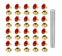 sourcing map 100pcs Crystal Rivets 8mm Rhinestone Rapid Stud Rivets with Steel Installation Tool for Clothing Leather Fabric Arts Crafts Decoration Leathercraft, Gold Red