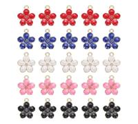 sourcing map 100Pcs Enamel Charm Cherry Blossom 17x14mm Alloy Cute Small Flower Charm Gold Plated Pendant for DIY Accessories (Black, Rose Red, White, Blue, Red)