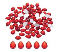 sourcing map 100PCS Flat Back Acrylic Teardrop Gems 10x14mm Artificial Rhinestones for DIY Crafts Bead Wedding Party Face Painting Jewelry Making Deep Red