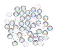 sourcing map 100Pcs Flat Back Sew on Rhinestones Beads, 7mm Clear Crystal Round Gems with Hole for Craft Clothing Decorations, Clear AB