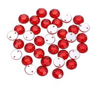 sourcing map 100Pcs Flat Back Sew on Rhinestones Beads, 8mm Clear Crystal Round Gems with Hole for Craft Clothing Decorations, Red