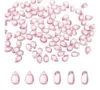 sourcing map 100pcs Glass Beads, 6mm x 9mm Teardrop Crystal Glass Beads Transparent Water Drop Bulk Loose Bracelet Charm for Jewelry Making, DIY Craft Necklaces Bracelets, Pink