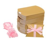 Sourcing Map 100pcs Gold Tone Pillow Boxes, 3.5 x 2.8 x 1 Inch Gift Boxes with Ribbons, Rustic Wedding & Birthday Party Gift Wrap