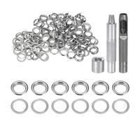 sourcing map 100pcs Grommet Tool Kit 10mm Copper Grommet Eyelet Set with Hole Hollow Punch, Grommet Setter Tools for Clothing Leather Fabric Belt, Silver Tone