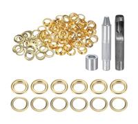sourcing map 100pcs Grommet Tool Kit 12mm Copper Grommet Eyelet Set with Hole Hollow Punch, Grommet Setter Tools for Clothing Leather Fabric Belt, Gold Tone