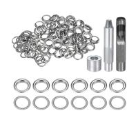 sourcing map 100pcs Grommet Tool Kit 14mm Copper Grommet Eyelet Set with Hole Hollow Punch, Grommet Setter Tools for Clothing Leather Fabric Belt, Silver Tone