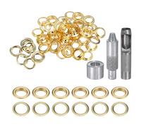 sourcing map 100pcs Grommet Tool Kit 18mm Copper Grommet Eyelet Set with Hole Hollow Punch, Grommet Setter Tools for Clothing Leather Fabric Belt, Gold Tone