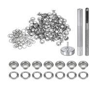 sourcing map 100pcs Grommet Tool Kit 4mm Copper Grommet Eyelet Set with Hole Hollow Punch, Grommet Setter Tools for Clothing Leather Fabric Belt, Silver Tone