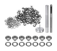 sourcing map 100pcs Grommet Tool Kit 4mm Copper Grommet Eyelet Set with Hole Hollow Punch, Grommet Setter Tools for Clothing Leather Fabric Belt, Black