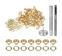 sourcing map 100pcs Grommet Tool Kit 4mm Copper Grommet Eyelet Set with Hole Hollow Punch, Grommet Setter Tools for Clothing Leather Fabric Belt, Gold Tone