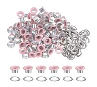 sourcing map 100PCS Grommets Eyelets 1/4 Inch (6mm) ID Hole Metal Self Backing Eyelet with Washers for Shoes Leather Bead Cores Canvas Tag, Pink