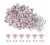 sourcing map 100PCS Grommets Eyelets 1/5 Inch (5mm) ID Hole Metal Self Backing Eyelet with Washers for Shoes Leather Bead Cores Canvas Tag, Pink