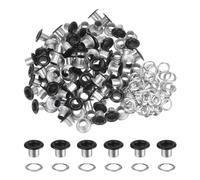 sourcing map 100PCS Grommets Eyelets 1/5 Inch (5mm) ID Hole Metal Self Backing Eyelet with Washers for Shoes Leather Bead Cores Canvas Tag, Matt Black