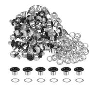 sourcing map 100PCS Grommets Eyelets 1/5 Inch (5mm) ID Hole Metal Self Backing Eyelet with Washers for Shoes Leather Bead Cores Canvas Tag, Black