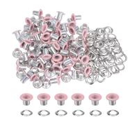 sourcing map 100PCS Grommets Eyelets 1/6 Inch (4mm) ID Hole Metal Self Backing Eyelet with Washers for Shoes Leather Bead Cores Canvas Tag, Pink
