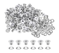 sourcing map 100PCS Grommets Eyelets 1/6 Inch (4mm) ID Hole Metal Self Backing Eyelet with Washers for Shoes Leather Bead Cores Canvas Tag, White