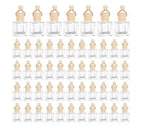 sourcing map 100pcs Hanging Car Air Freshener Perfume Bottle, 10ml Pendant Empty Clear Glass Essential Oil Aromatherapy Diffuser with Wooden Cap for Car Decor (Clear, Square)