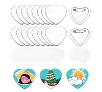 sourcing map 100Pcs Heart-Shaped Blank Buttons Pin Badges Button Sewing Pin Press Button Maker Machine Metal Silver 2.24x2.09 Inch for DIY Crafts Photo, Pin on Clothes, Hats, Bags