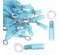 sourcing map 100pcs Heat Shrink Ring Connectors #1/4" Tinned Copper Insulated Ring Crimp Terminals 16-14 Gauge for Electrical Industrial Chemical Project, Blue