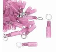 sourcing map 100pcs Heat Shrink Ring Connectors #10" Tinned Copper Insulated Ring Crimp Terminals 22-16 Gauge for Electrical Industrial Chemical Project, Red