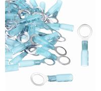 sourcing map 100pcs Heat Shrink Ring Connectors #5/16" Tinned Copper Insulated Ring Crimp Terminals 16-14 Gauge for Electrical Industrial Chemical Project, Blue