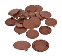 sourcing map 100Pcs Hinge Hole Covers, 35mm(1 3/8") Dia Plastic Concealed Hole Cover Round Flush Type Cap for Furniture Cabinet Cupboard, Red Brown