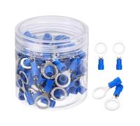 sourcing map 100Pcs Insulated Ring Terminal RV1.25-8 Battery Lugs 22-16AWG Electrical Crimp Terminals Eyelet Wire Connectors for Industrial, Electrical Wiring, Blue