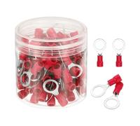 sourcing map 100Pcs Insulated Ring Terminal RV2-8 Battery Lugs 16-14AWG Electrical Crimp Terminals Eyelet Wire Connectors for Industrial, Electrical Wiring, Red