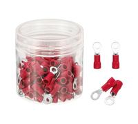 sourcing map 100Pcs Insulated Ring Terminal RVS1.25-3.5 22-16AWG Red | Battery Lugs,Electrical Crimp Terminals,Eyelet Wire Connectors,for Industrial,Electrical Wiring