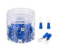 sourcing map 100Pcs Insulated Ring Terminal RVS1.25-3.5 Battery Lugs 22-16AWG Electrical Crimp Terminals Eyelet Wire Connectors for Industrial, Electrical Wiring, Blue