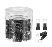 sourcing map 100Pcs Insulated Ring Terminal RVS1.25-4 Battery Lugs 22-16AWG Electrical Crimp Terminals Eyelet Wire Connectors for Industrial, Electrical Wiring, Black