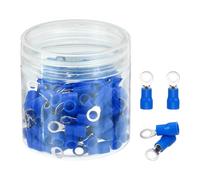 sourcing map 100Pcs Insulated Ring Terminal RVS2-4 Battery Lugs 16-14AWG Electrical Crimp Terminals Eyelet Wire Connectors for Industrial, Electrical Wiring, Blue