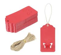 sourcing map 100Pcs Kraft Paper Gift Tags with String, 3.5 x 1.6 Inch Blank Hanging Labels Wave Shape Paper Labels Bright Red Gift Tags for Price Tags, Christmas, DIY Crafts
