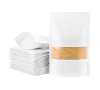 sourcing map 100pcs Kraft Stand Up Pouches, 5.5 x 8 White Resealable Kraft Paper Zip Seal Food Storage Bags Multipurpose Bulk Packing Bags with Matte Window for Dried Fruit Nut Coffee Tea