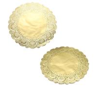 sourcing map 100pcs Lace Paper Doilies 12 Inch Gold Round Disposable Decorative Paper Placemats Hollow Flower Absorbing Papers for Cakes Desserts Food Decoration Wedding Birthday